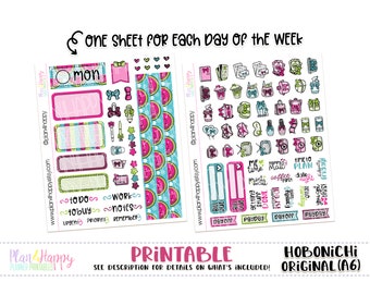 Hobonichi Original (A6) Weekly Kit, Kawaii Watermelon Weekly Kit, Printable Planner Stickers, Daily Kit, Hobonichi A6 Japanese Version