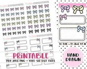 Printable Planner Stickers, Bow Stickers, Doodle Stickers, Printable Doodle Stickers, Hand Drawn Stickers, Doodle Planner Stickers