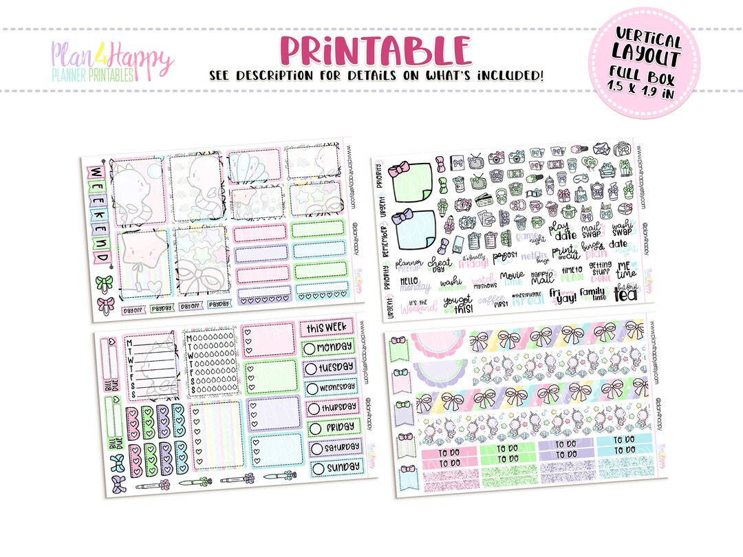 Printable Weekly Kit, Vertical Planner Weekly Kit, Kawaii Seahorses ...
