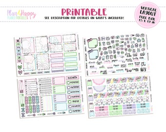 Printable Weekly Kit,  Vertical Planner Weekly Kit, Kawaii Seahorses Weekly Kit, Printable Planner Stickers, Printable Stickers