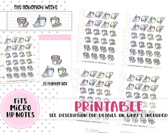 Printable Planner Stickers, Cleaning Stickers, Fits Micro Happy Notes, Tiny Stickers, Doodle Stickers, Hobonichi Weeks Stickers