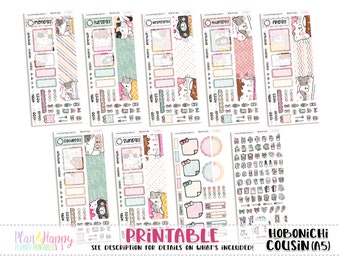 Hobonichi Cousin (A5) Daily Kit, Ice Cream Cats Kit , Hobonichi Cousin Stickers, Hobonichi Stickers, Printable Planner Stickers