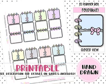 Printable, FOLDABLE Boxes, Fit Most Planners, Micro HP Foldable Boxes, Printable Planner Stickers, Hand Drawn Stickers