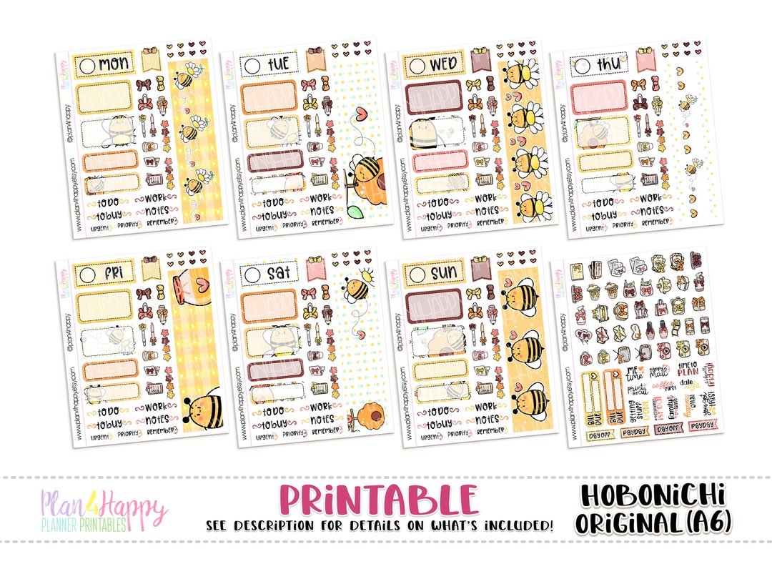 Hobonichi Original (A6) Weekly Kit, Honey Bees Weekly Kit, Printable ...