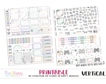 Printable Weekly Kit, Vertical Planner Weekly Kit, Spring Kitties Weekly Kit, Printable Planner Stickers, Printable Stickers