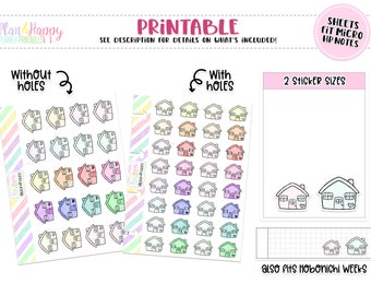House Stickers, Printable Planner Stickers, Fits Micro Happy Notes, Tiny Stickers, Doodle Stickers, Hobonichi Weeks Stickers