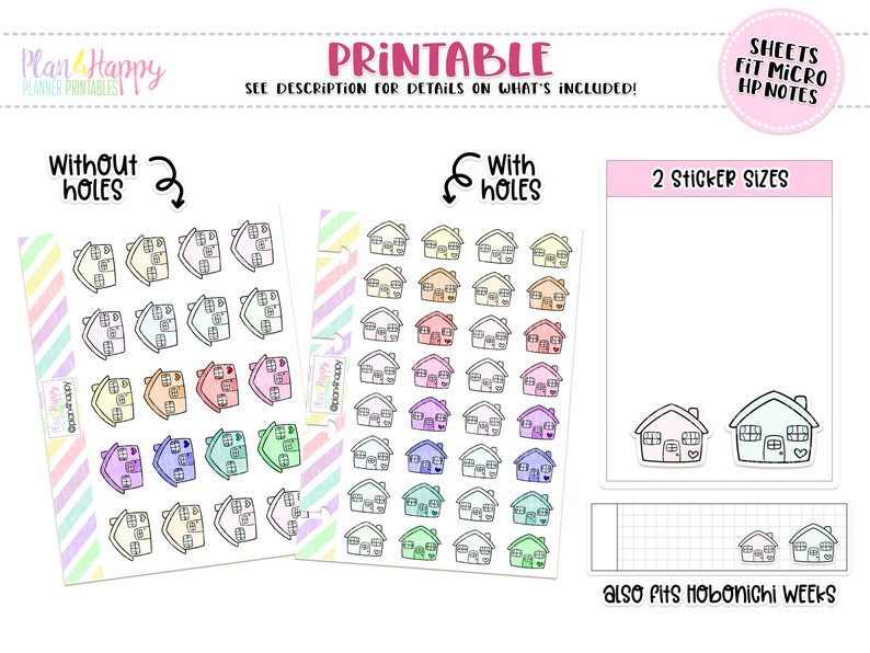 House Stickers, Printable Planner Stickers, Fits Micro Happy Notes ...