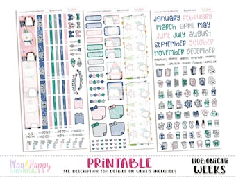 Hobonichi Weeks Monthly Kit, Festive Penguins Hobonichi Weeks Monthly, Printable Planner Stickers, Printable Monthly Kit, Hobonichi