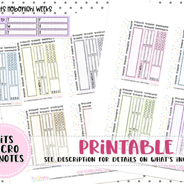 Printable Planner Stickers, Hobonichi Weeks - Functional Bottom Washi, Fits Micro Happy Notes, Tiny Stickers, Hobonichi Weeks Stickers