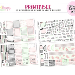 Kit semanal Hobonichi Cousin (A5), kit semanal de sandión pastel, pegatinas de planificador imprimible, kit semanal imprimible, kit semanal de Hobonichi