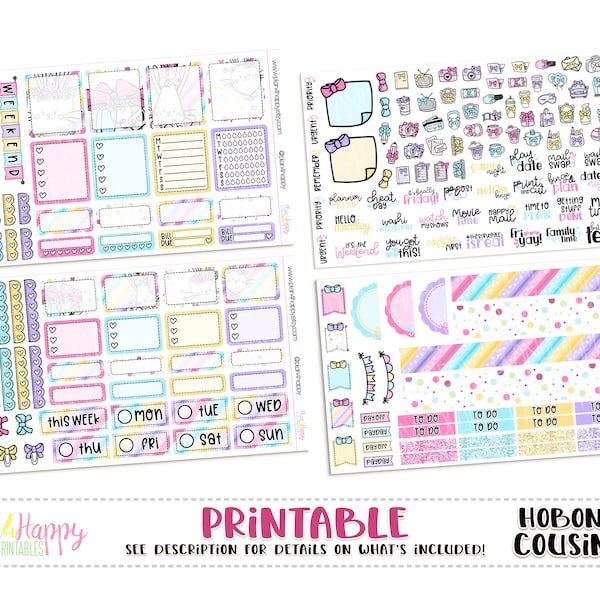 Hobonichi Cousin (A5) Weekly Kit, Kawaii Birthday Bunny Weekly Kit, Printable Planner Stickers, Printable Weekly Kit, Hobonichi Weekly Kit