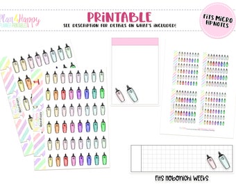 Printable Planner Stickers, Highlighter Stickers, Fits Micro Happy Notes, Tiny Stickers, Doodle Stickers, Hobonichi Weeks Stickers