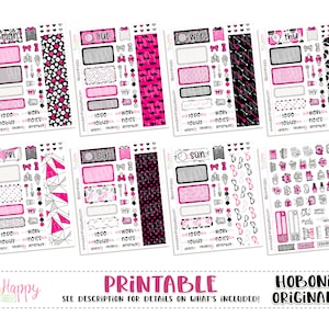Hobonichi Original (A6) Wochen kit, Schwarz, Rosa & Grau Wochen kit, druckbare Planer Sticker, Tägliches Kit, Hobonichi A6 Japanische Version
