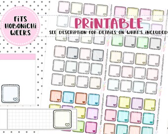 Printable, Heart Boxes, Printable Kawaii Stickers, Hobonichi Weeks Stickers, Doodle Stickers, Hand Drawn Sticker