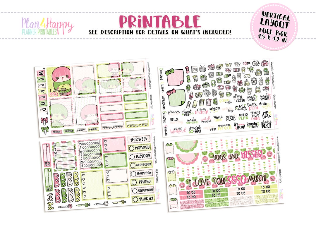 Printable Weekly Kit, Vertical Planner Weekly Kit, Snakes Valentines ...