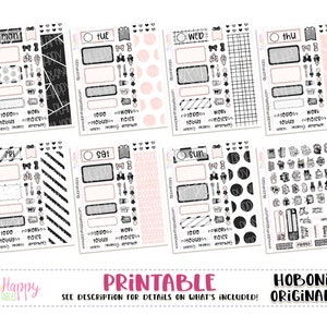 ほぼ日オリジナル（A6）ウィークリーキット、ブラック＆ブラッシュウィークリーキット、印刷可能なプランナーステッカー、デイリーキット、ほぼ日A6日本語版