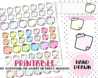 Printable, Sticky Notes 01, Fits Hobonichi Weeks, Printable Kawaii Stickers, Printable Planner Stickers, Doodle Stickers, Hand Drawn Sticker