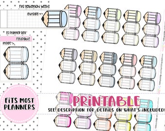Printable, FOLDABLE Boxes, Fit Most Planners, Pencil Foldable Boxes, Printable Planner Stickers, Hand Drawn Stickers