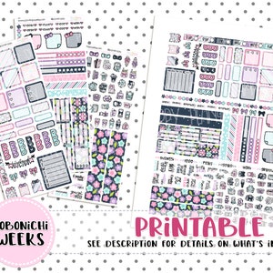 Hobonichi Weeks Weekly Kit, Pink and Navy Blooms Hobonichi Weeks Kit, Hobonichi Weeks Stickers, Hobo Weeks, Hobonichi Stickers