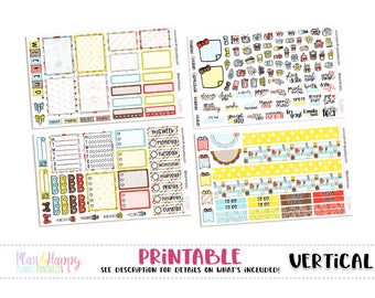 Vertical Planner Weekly Kit, Cute Ice Cream Weekly Kit, Printable Planner Stickers, Printable Stickers, Printable Weekly Kit