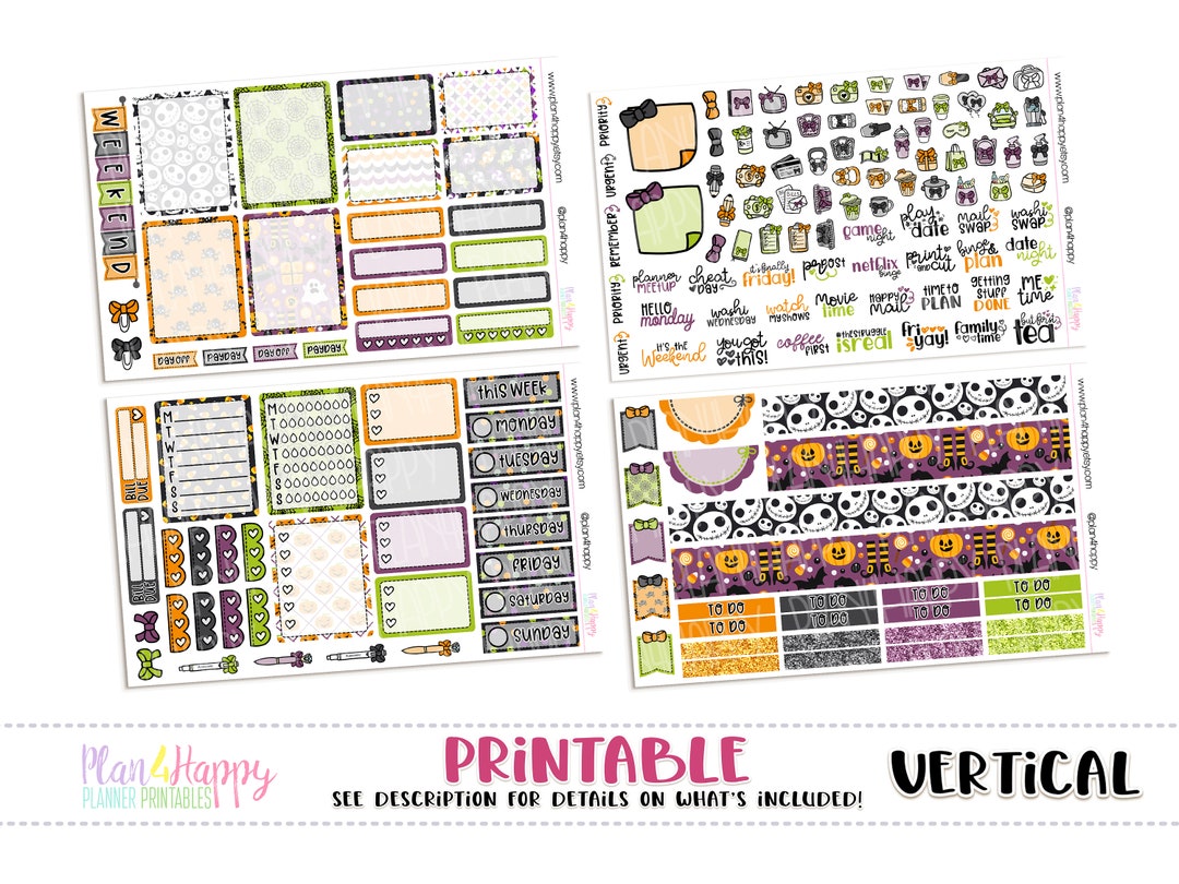 Printable Weekly Kit, Vertical Planner Weekly Kit, Halloween Weekly Kit ...