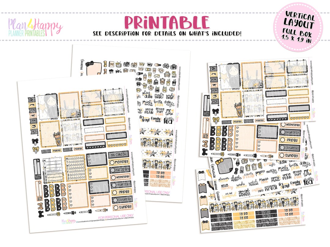 Printable Weekly Kit, Vertical Planner Weekly Kit, Halloween Weekly Kit ...