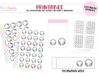 Printable Planner Stickers, Headphones Stickers, Fits Micro Happy Notes, Tiny Stickers, Doodle Stickers, Hobonichi Weeks Stickers