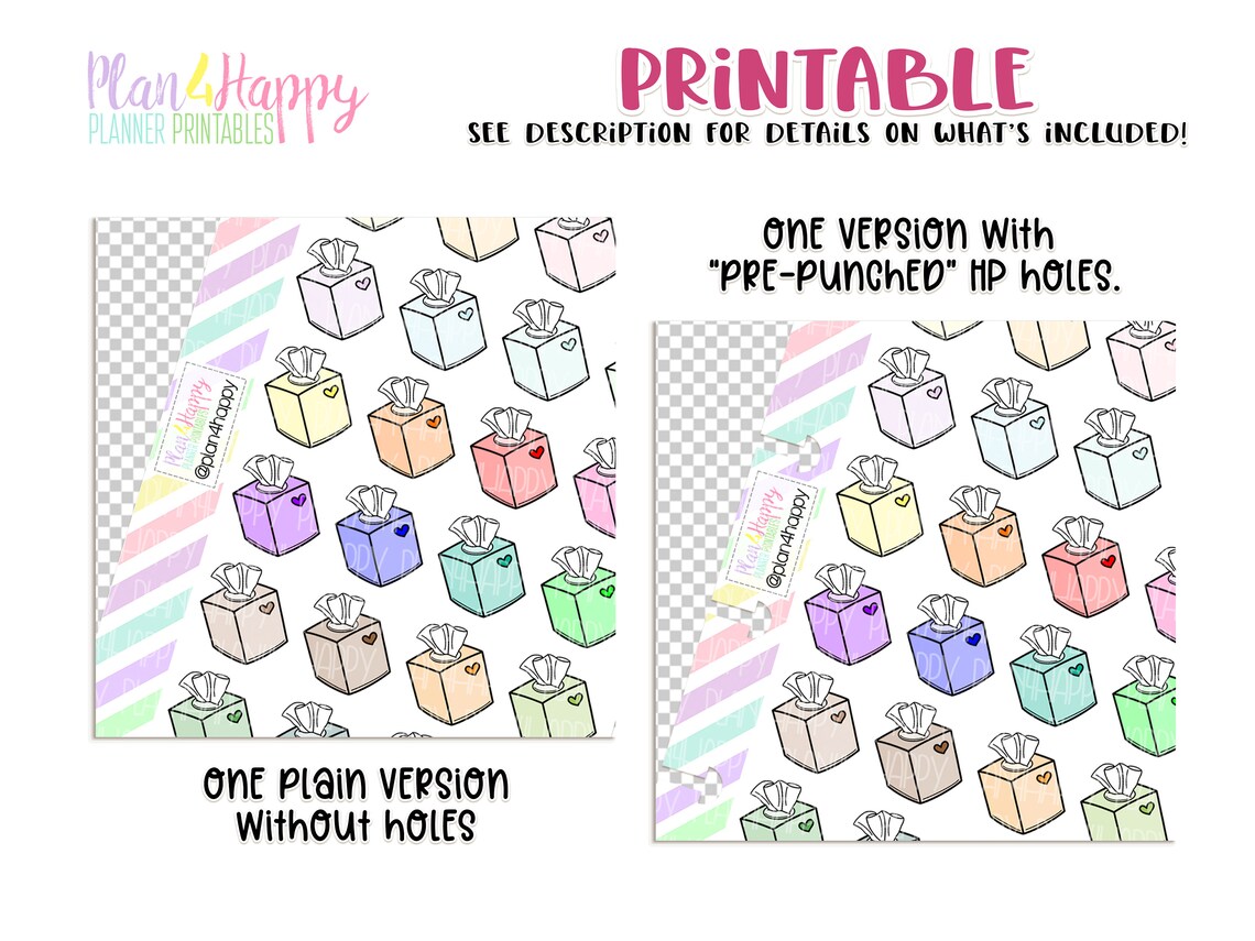 Tissue Note Sticker Tissue Box Stickers, Printable Planner Stickers, Sheets Fit Micro Happy ...
