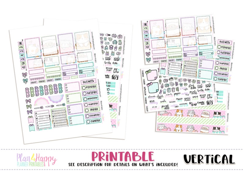 Printable Weekly Kit Vertical Planner Weekly Kit Coffee Cats - Etsy