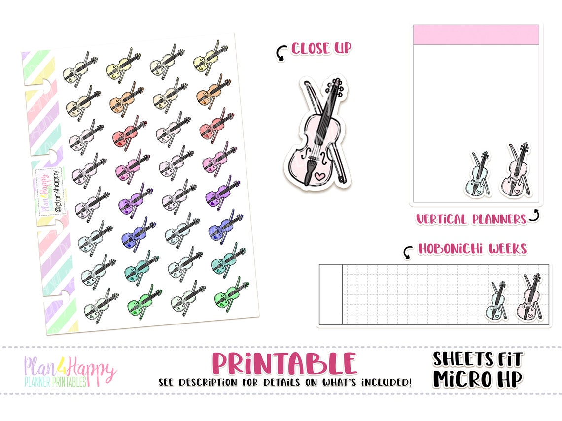 Violin Printable Planner Stickers Sheets Fit Micro Happy | Etsy
