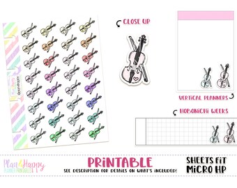Violin, Printable Planner Stickers, Sheets Fit Micro Happy Notes, Icon Stickers, Tiny Stickers, Doodle Stickers
