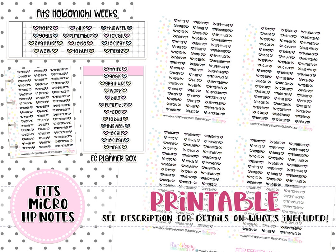 Printable Planner Stickers, Tiny Script Stickers, Fits Micro Happy ...