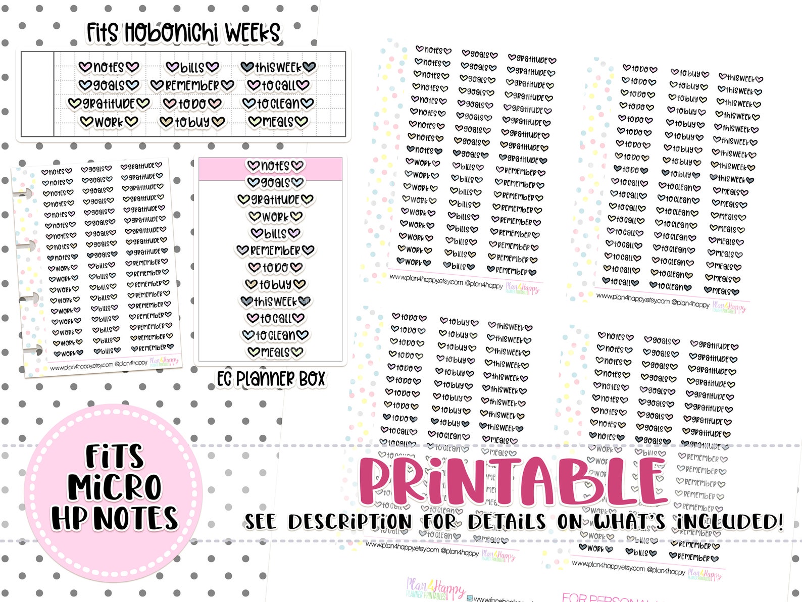 Printable Planner Stickers, Tiny Script Stickers, Fits Micro Happy ...