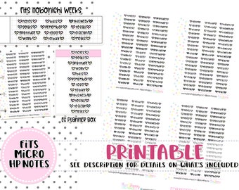 Printable Planner Stickers, Tiny Script Stickers, Fits Micro Happy Notes, Tiny Stickers, Doodle Stickers, Hobonichi Weeks Stickers