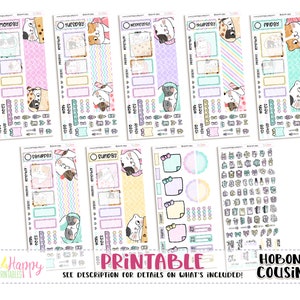 Kit diário do primo Hobonichi (A5), kit de gatos Boba, adesivos do primo Hobonichi, adesivos Hobonichi, adesivos de planejador para impressão
