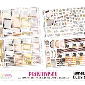 Kit semanal Hobonichi Cousin (A5), Kit semanal Pumpkin Spice Cats, Adesivos de planejador para impressão, Kit semanal para impressão, Kit semanal Hobonichi