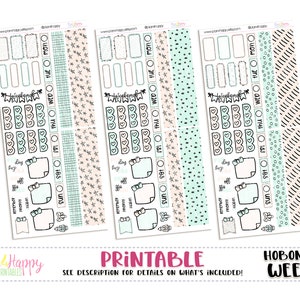 Hobonichi Weeks Mini Weekly Kits, Pink & Mint Doodles, 3 Mini Weekly Kits, Hobonichi Weeks Stickers, Hobo Weeks, Hobonichi Stickers