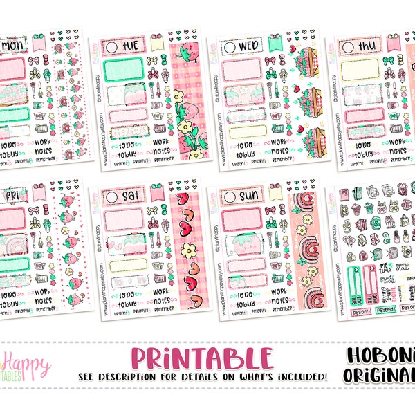 Hobonichi Original (A6) Weekly Kit, Sweet Strawberry Weekly Kit, Printable Planner Stickers, Daily Kit, Hobonichi A6 Japanese Version
