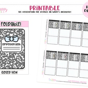 Boîtes imprimables et PLIABLES, Fit Most Planners, Composition Notebook Foldable Boxes, Stickers Printable Planner, Autocollants dessinés à la main
