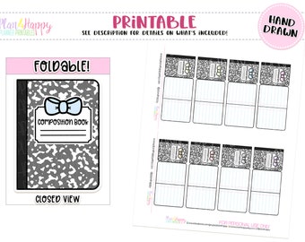Printable, FOLDABLE Boxes, Fit Most Planners, Composition Notebook Foldable Boxes, Printable Planner Stickers, Hand Drawn Stickers