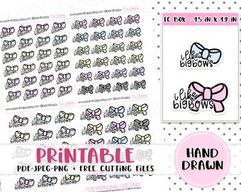 Printable Planner Stickers, "I Like Big Bows" Stickers, Doodle Stickers, Printable Doodle Stickers, Hand Drawn, Doodle Planner Stickers
