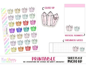 Crystals, Printable Planner Stickers, Sheets Fit Micro Happy Notes, Doodle Stickers, Planner Icons, Doodle Icons