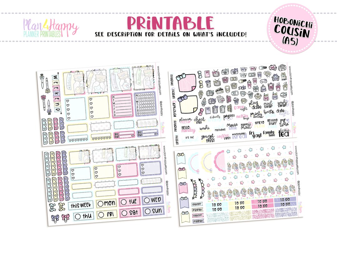 Hobonichi Cousin A5 Weekly Kit, Kawaii Message in A Bottle Weekly Kit ...
