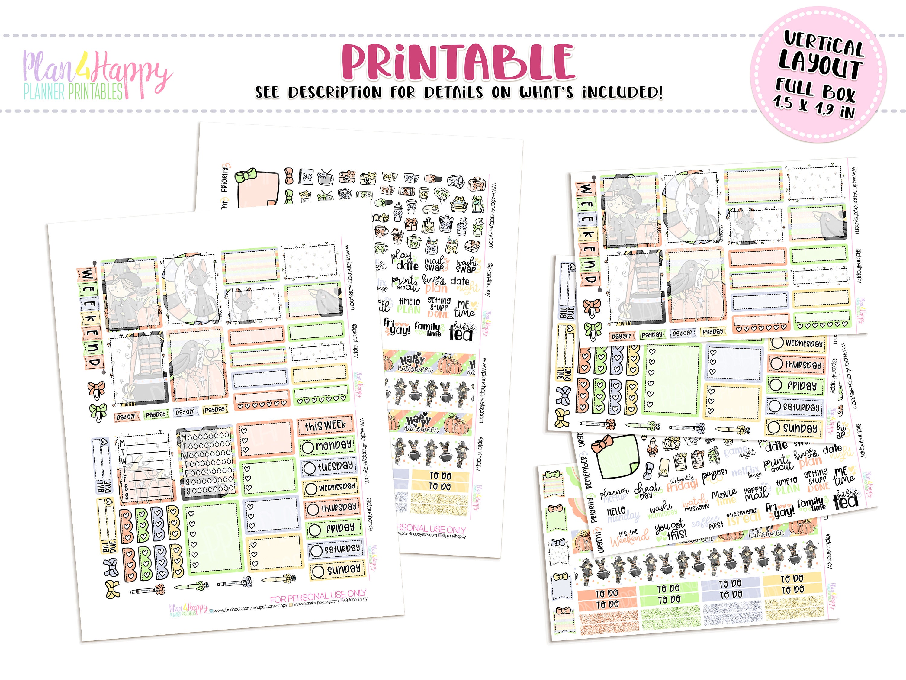 Printable Weekly Kit, Vertical Planner Weekly Kit, Halloween Weekly Kit ...