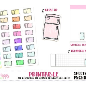 May include: A sheet of colorful refrigerator stickers for planners. The stickers are in various colors, including yellow, orange, pink, red, purple, blue, green, and teal. The image also includes a close-up of a pink refrigerator sticker with a heart.