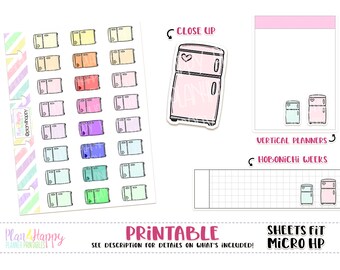 Refrigerator, Printable Planner Stickers, Sheets Fit Micro Happy Notes, Doodle Stickers, Planner Icons, Doodle Icons