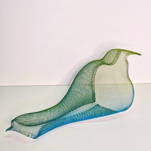 Metal Mesh Bird Sculpture, Green and Blue Wire Art