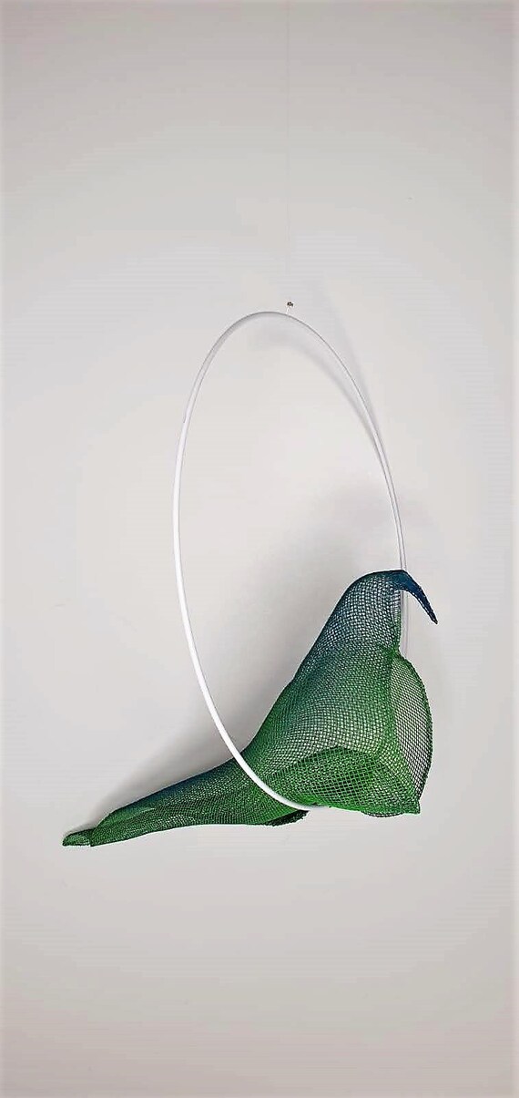 3D Mobile MetalWireMesh Artwork GreenTurquoise Bird for Etsy