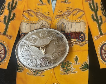 Montana Silversmiths Belt Buckle Vintage Longhorn Bull Western Cowboy Rodeo Silver Gold Gift