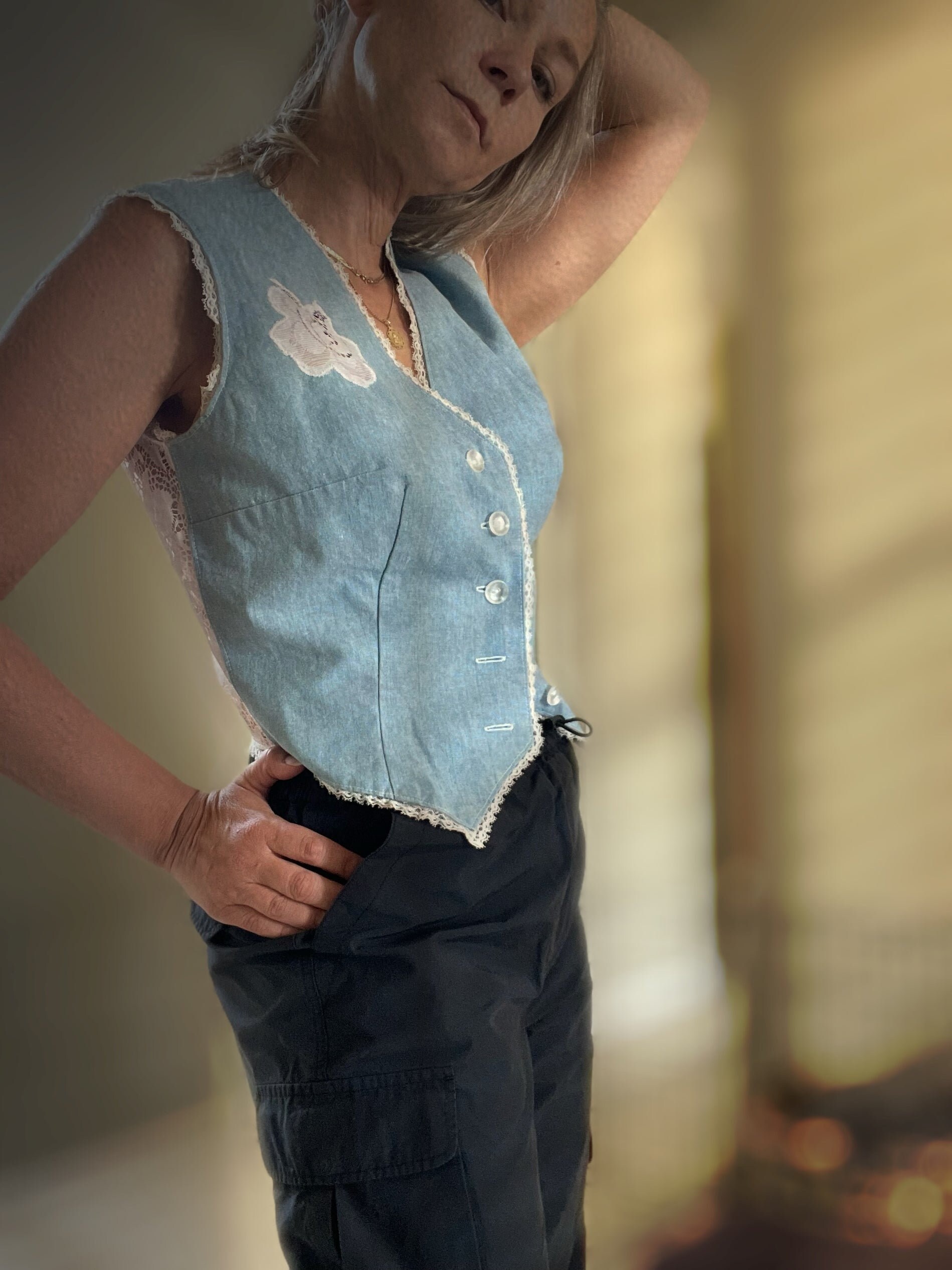 Sexy denim shop vest